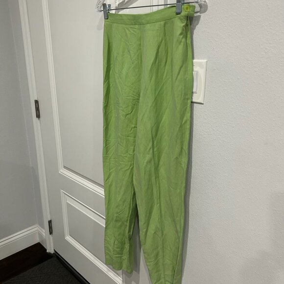 Finity Green Silk Linen Side-Zip Pants Size 8 Lightweight Elegant Trousers - Picture 3 of 9